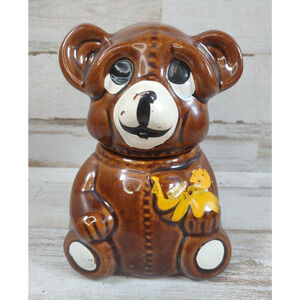 Vintage Houston Foods Anthropomorphic Teddy Bear Ceramic Honey Pot Jar 1982
